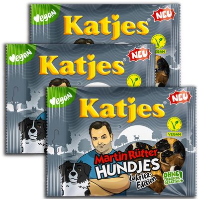 Katjes Martin Rütter Hundjes Soft Licorice, 3-Pack, 3 × 175 g