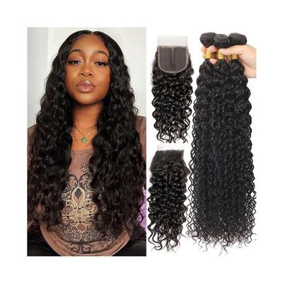 Human Hair Extensions, Water Wave Bundles with 4x4 Closure, 20/22/24 in with 18 in Closure
