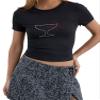 Women's Y2K Graphic Short-Sleeve Slim-Fit Crop Top, Cute Print, Dark Gray, S view 1