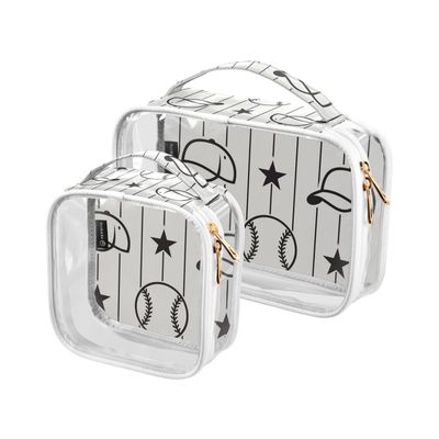 Amooorous 2-Pack Black and White Baseball Clear Hanging Toiletry Bags