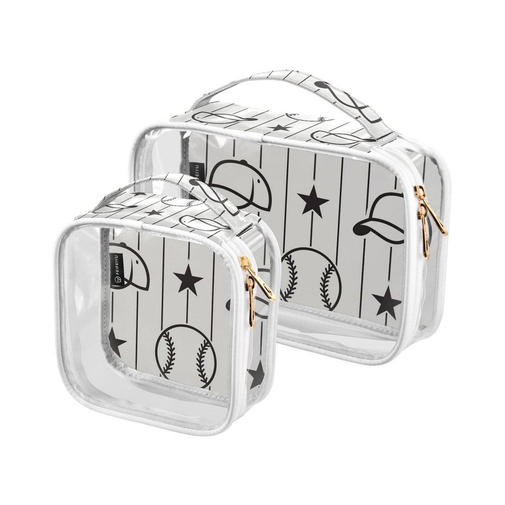 Amooorous 2-Pack Black and White Baseball Clear Hanging Toiletry Bags