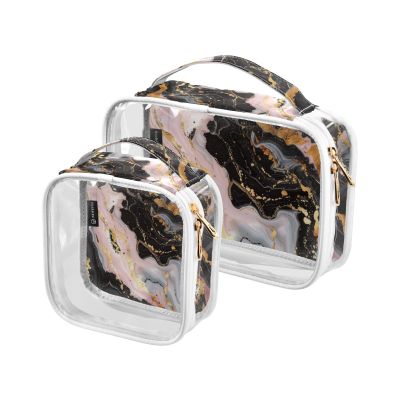 Amooorous Marble-Textured Toiletry Bags, Clear, Black, Cream, Pink and Gold, TSA-Compliant, Reusable, 2-Pack