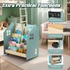 DENMOSTY Kids' Bookshelf with Chalkboard & Wheels, Montessori Shelf with 3 Compartments view 2