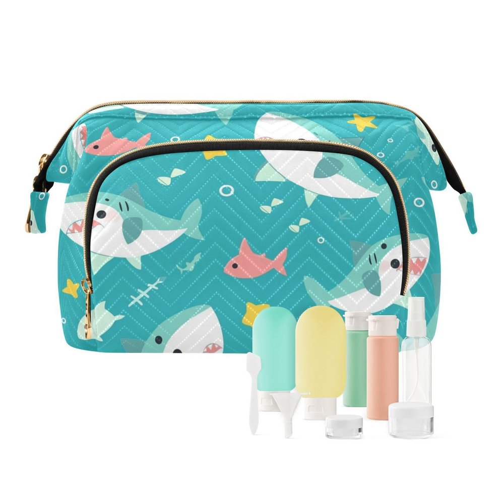 Foiosoh Cartoon Makeup Bag, Waterproof Travel Toiletry Bag, Fish and Star Blue