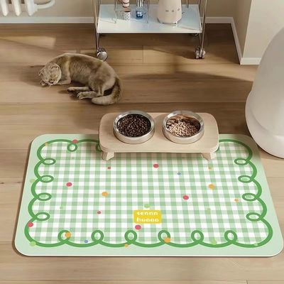 FANSU Dog Bowl Mat, Colorful Checkered Design, Quick-Dry, Washable, Non-Slip