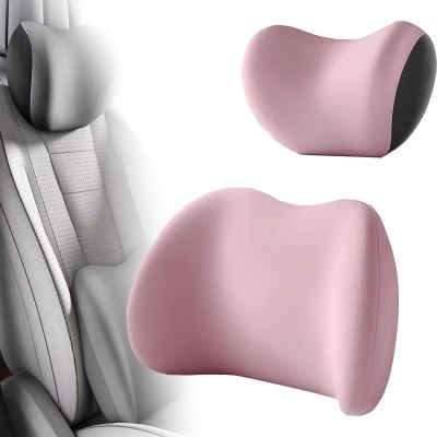 Car Headrest and Lumbar Support Cushion Set, Ergonomic Memory Foam Neck Pillow and Back Cushion with Adjustable Straps, Pink
