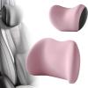 Car Headrest and Lumbar Support Cushion Set, Ergonomic Memory Foam Neck Pillow and Back Cushion with Adjustable Straps, Pink view 1