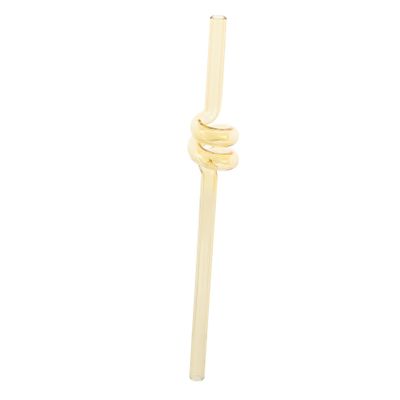 Reusable Yellow Glass Straws, Heat-Resistant with Twist Design