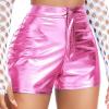 Women's PU Hot Pants Short Wet-Look Booty Shorts Low-Rise Panties Waistband Skinny Leather-Look Shiny High-Waisted Clubwear Shorts, Pink, M view 2