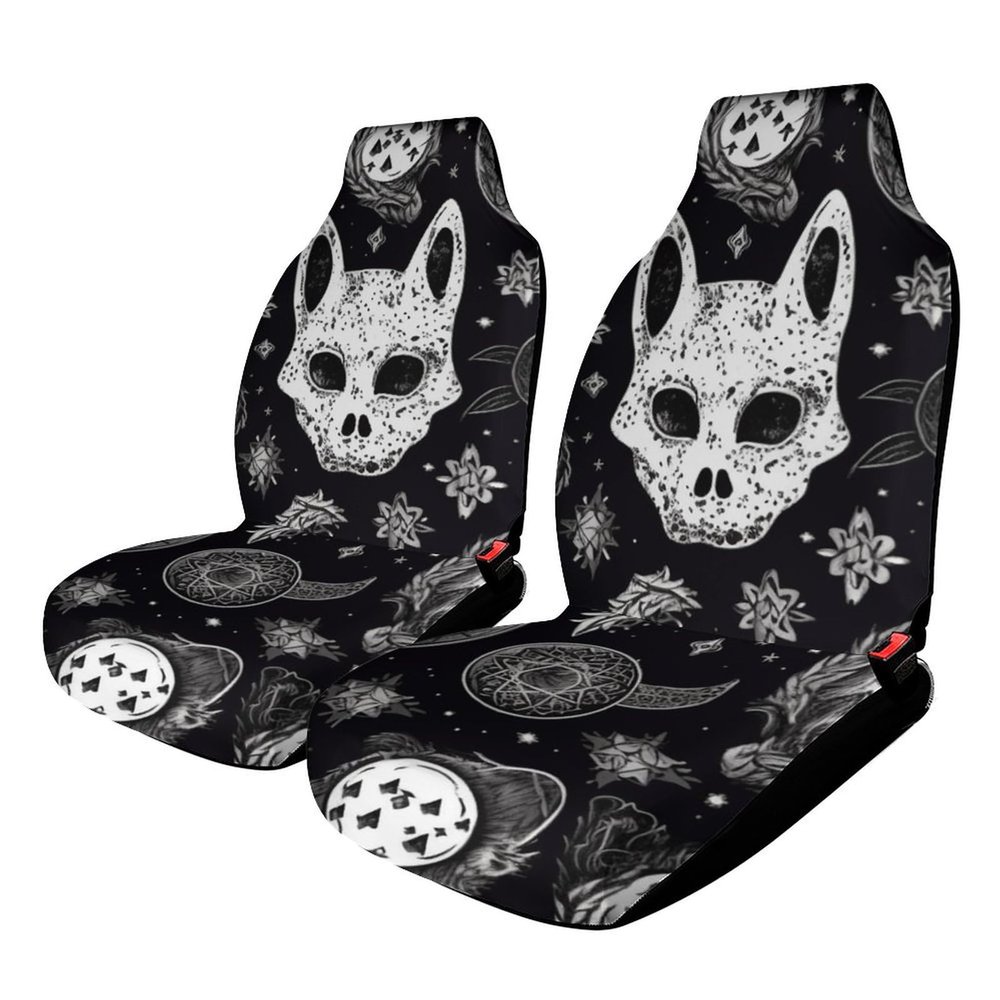 LMHLDSC Car Seat Cover, Full Protection, Seat Cushion Cover, Skull Cat Moon Gothic, Non-Slip, Fits Most Cars