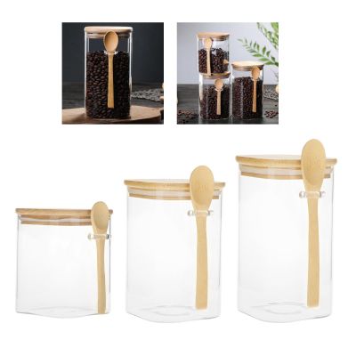 getuse 3-Piece 800 ml Glass Storage Jar Set with Bamboo Lids and Spoons