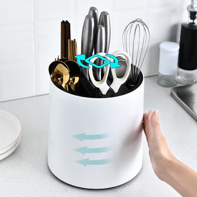 360-Degree Rotating Kitchen Utensil Holder with Separate Compartments and Weighted Base