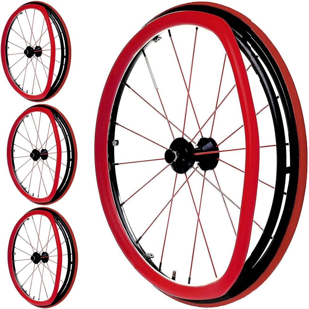 24-Inch Silicone Wheelchair Push Rim Covers, Wear-Resistant, Improved Grip and Traction, Red, 22-Inch