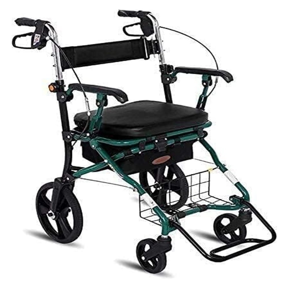Upright Rollator Walker with Seat and Shopping Basket