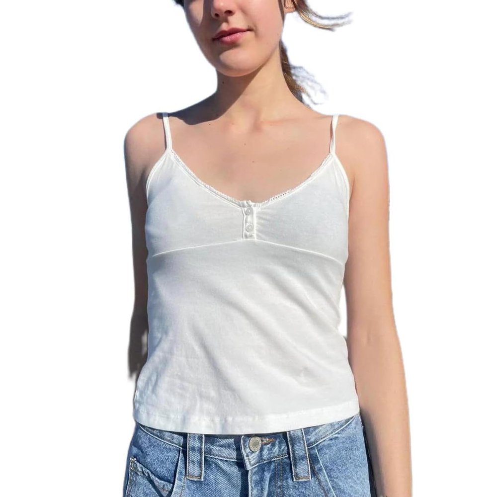 Eghunooye Women's Sexy Polka Dot Camisole Top, Sleeveless V-Neck Halter Cami, White, M