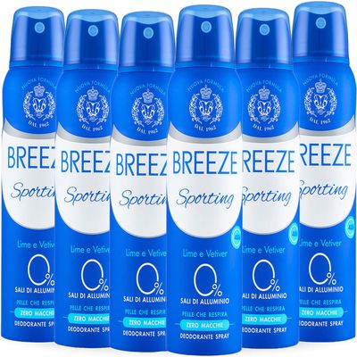 BREEZE Sporting Deodorant Spray, 6 x 150 ml