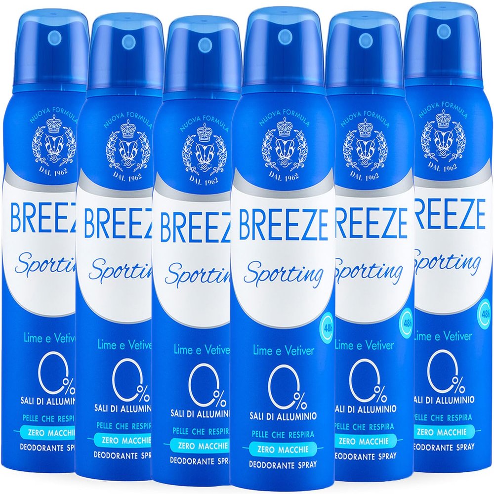 BREEZE Sporting Deodorant Spray, 6 x 150 ml