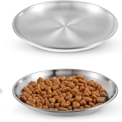 2-Pack Flat Cat Bowls Stainless Steel 14 cm