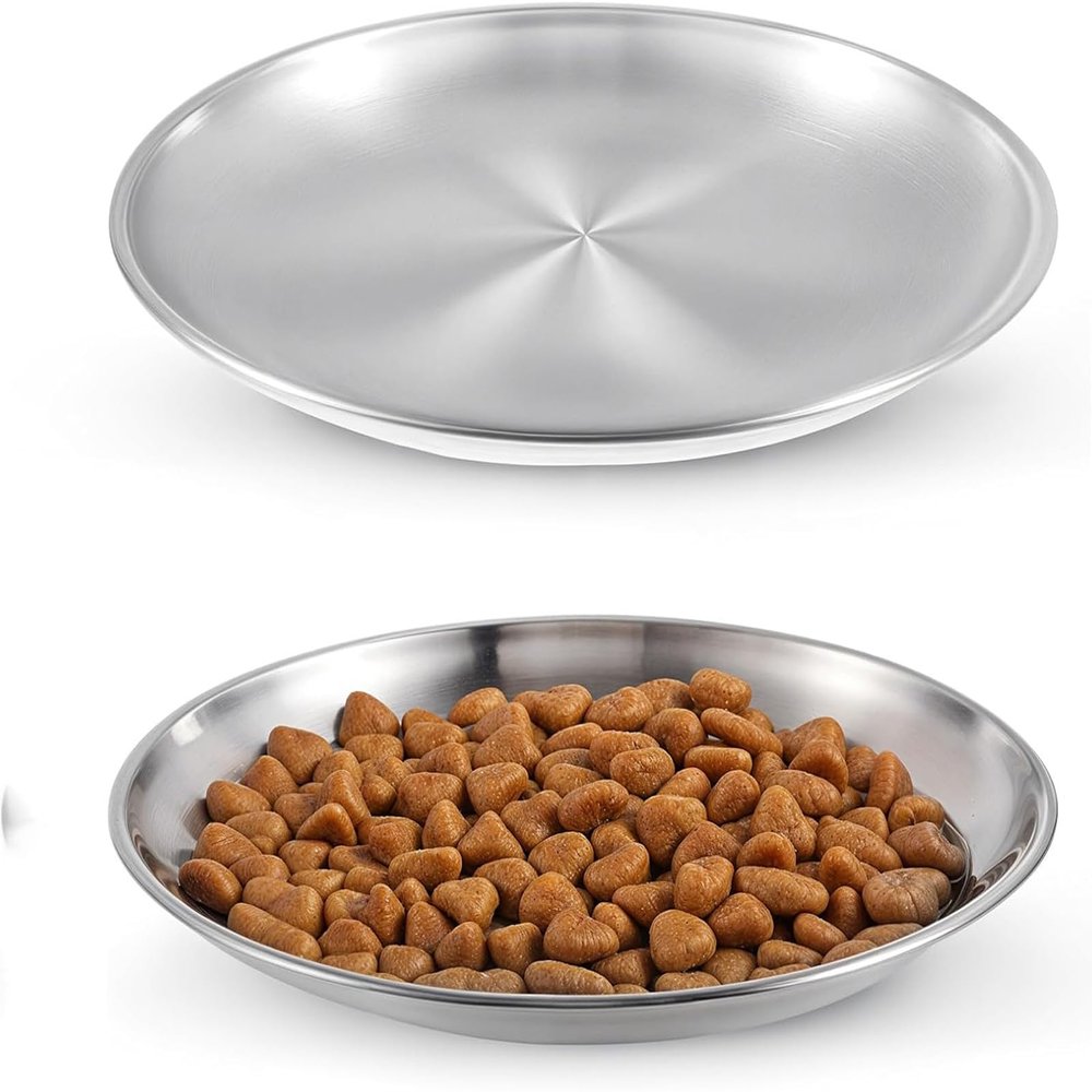 2-Pack Flat Cat Bowls Stainless Steel 14 cm