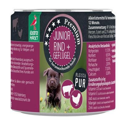 Kiebitzmarkt Premium Junior Beef & Poultry Wet Dog Food Cans (24 x 200 g)
