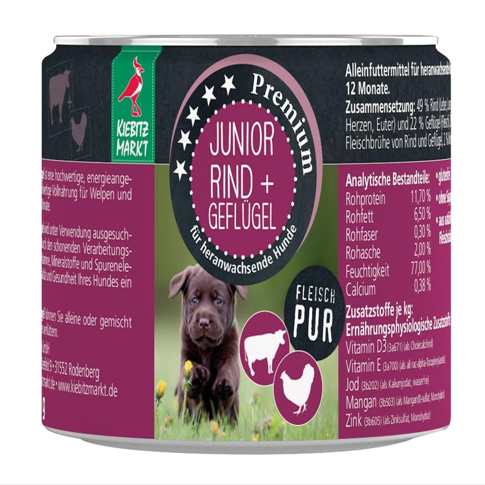 Kiebitzmarkt Premium Junior Beef & Poultry Wet Dog Food Cans (24 x 200 g)