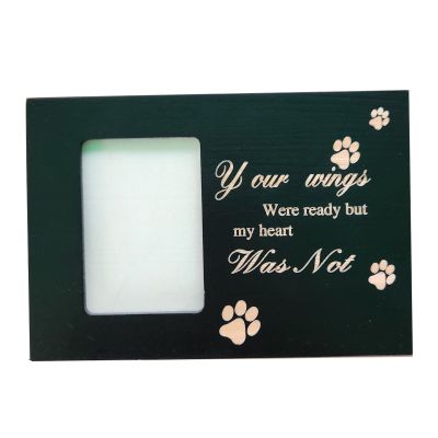 Solid Wood Pet Urn with Photo Frame, Engraved Text and Paw Print, Black, 16 × 11 × 11 cm