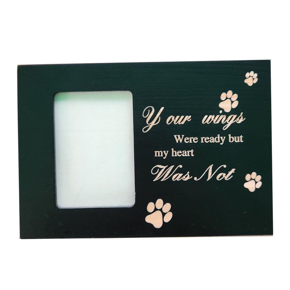 Solid Wood Pet Urn with Photo Frame, Engraved Text and Paw Print, Black, 16 × 11 × 11 cm