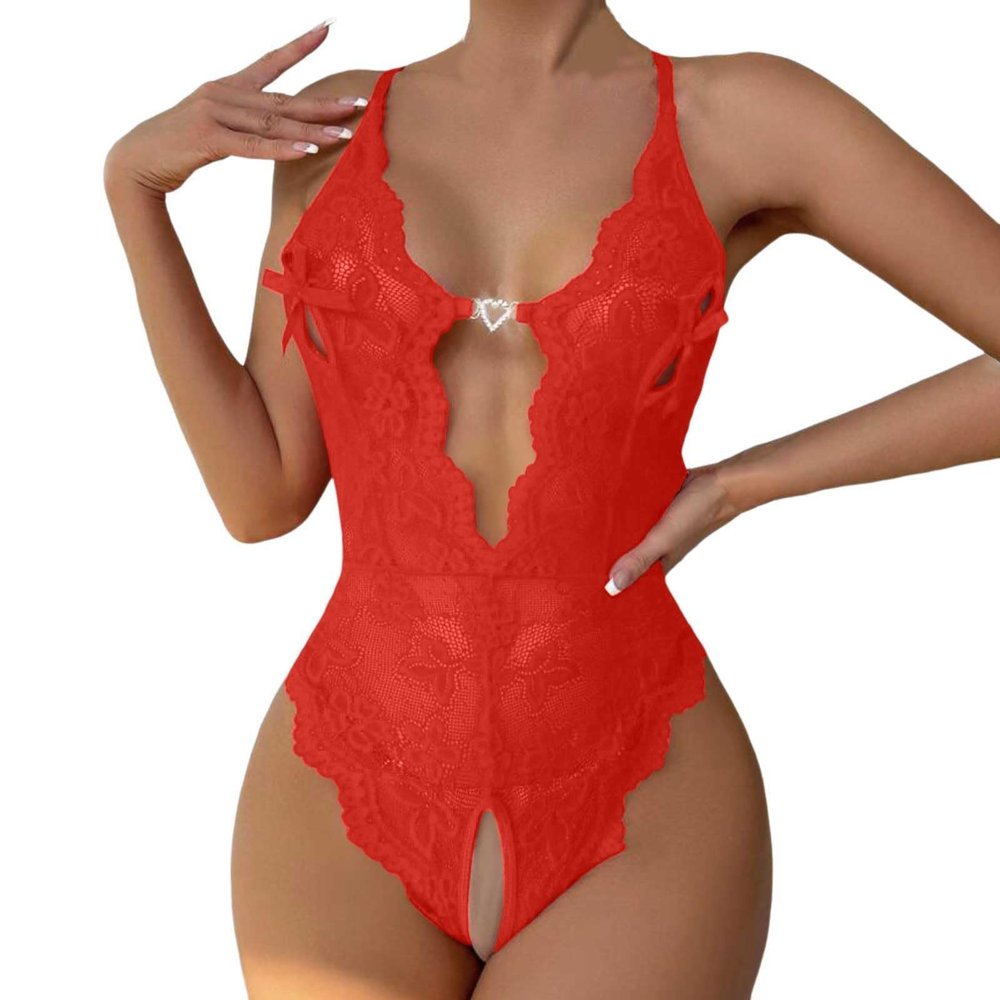 Generic Women's Sexy Lingerie Set – Black Babydoll, Pink/Red Underwear, Latex, XXXXXL, Push-Up, Stockings