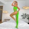 Women's Open-Crotch Lingerie Bodysuit Set with Push-Up Bra and Pink Stockings view 4