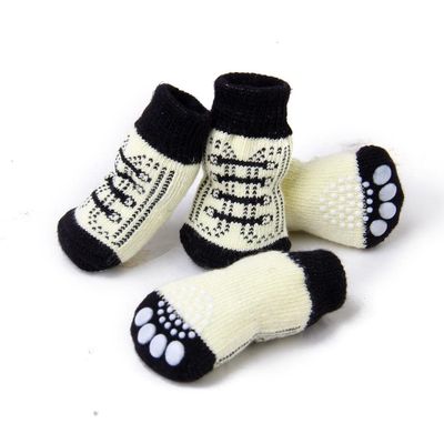 Non-Slip Socks with Lace Pattern for Dogs, Puppies, Cats, 4-Pack (Black and White, XL)