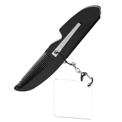 Vaguelly Compact Folding Beard Comb with Mirror Keychain