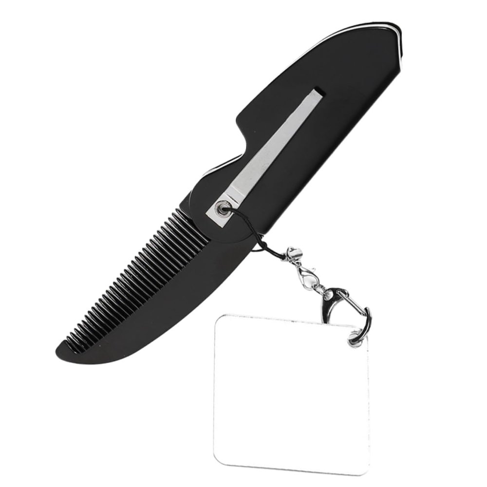 Vaguelly Compact Folding Beard Comb with Mirror Keychain
