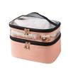 LIUHLFSR Portable Double Makeup Bag for Women, Transparent PU, Pink view 1