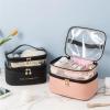 LIUHLFSR Portable Double Makeup Bag for Women, Transparent PU, Pink view 4