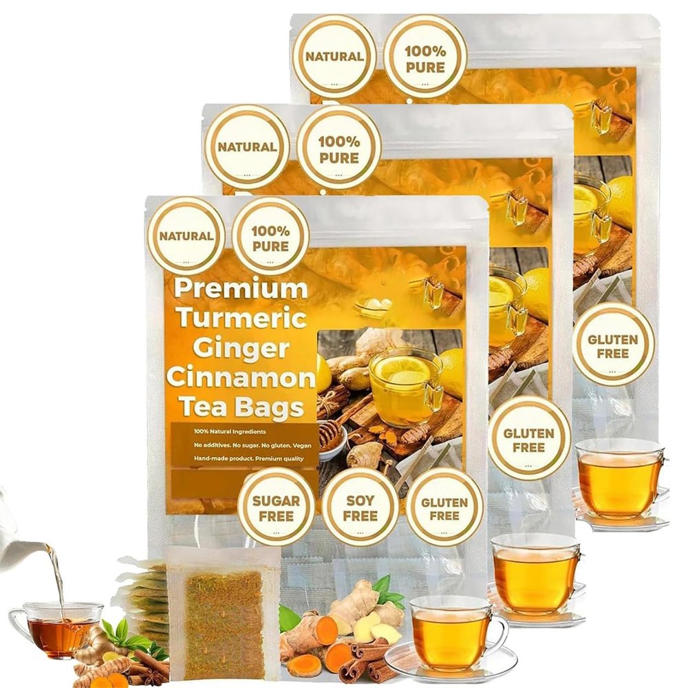Organic Turmeric, Ginger & Cinnamon Tea Bags, Handmade Herbal Blend, Caffeine-Free, No Additives (3)