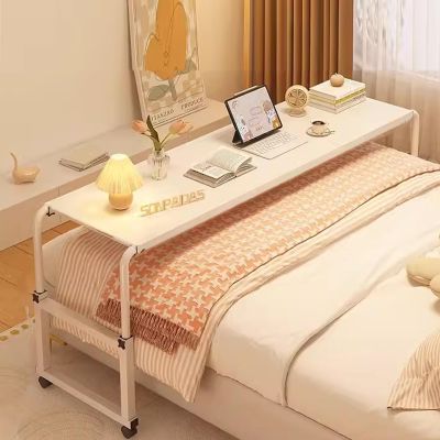 Adjustable Overbed Table, Rolling Laptop Desk for Home Office, Wood, 120 cm
