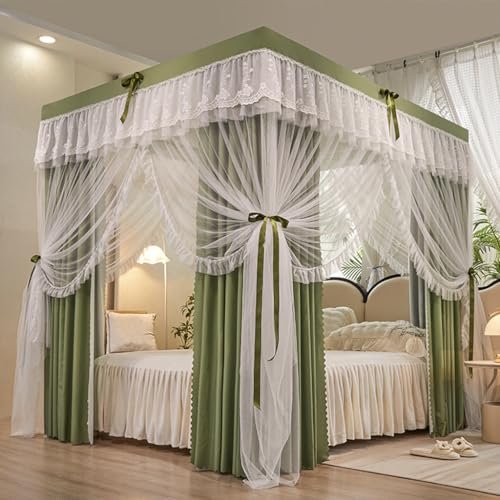 Princess Canopy Mosquito Net, Double-Layer Bed Curtain with Ruffles, Sage Green, California King