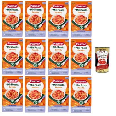 Plasmon La Mini Pennette Pasta for Babies 10+ Months, 12 x 300 g + Italian Gourmet Tomato Pulp 400 g