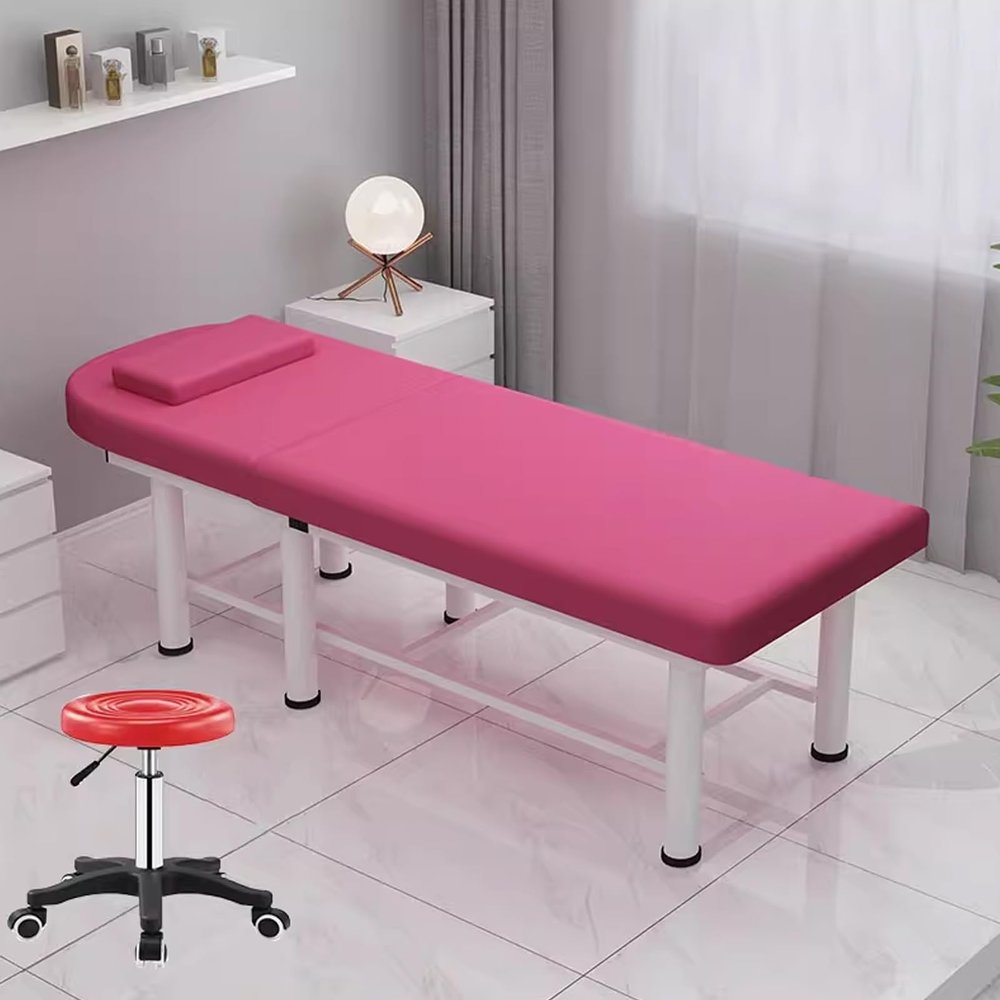 DEOPXF Massage Table, Stable Metal Frame, Adjustable Non-Slip Feet, Wear-Resistant, Rose Red, Round Belt Chair