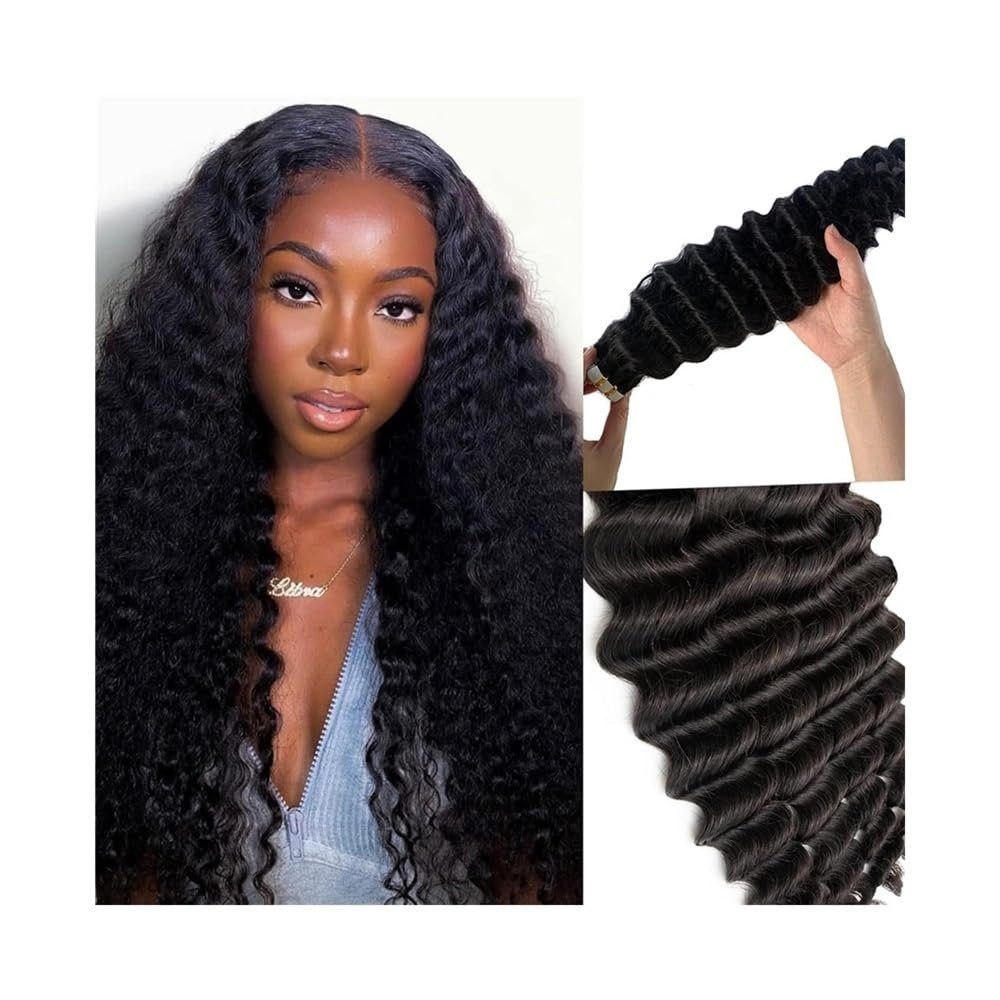 Deep Wave Remy Human Hair Tape-In Extensions, Natural Black