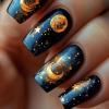 24-Piece Square Press-On Nails with Moon and Star Designs view 1