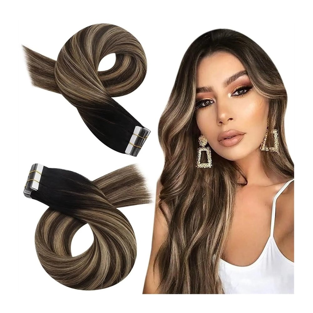 Balayage Remy Human Hair Tape-In Extensions, Ombre #1B/3/27