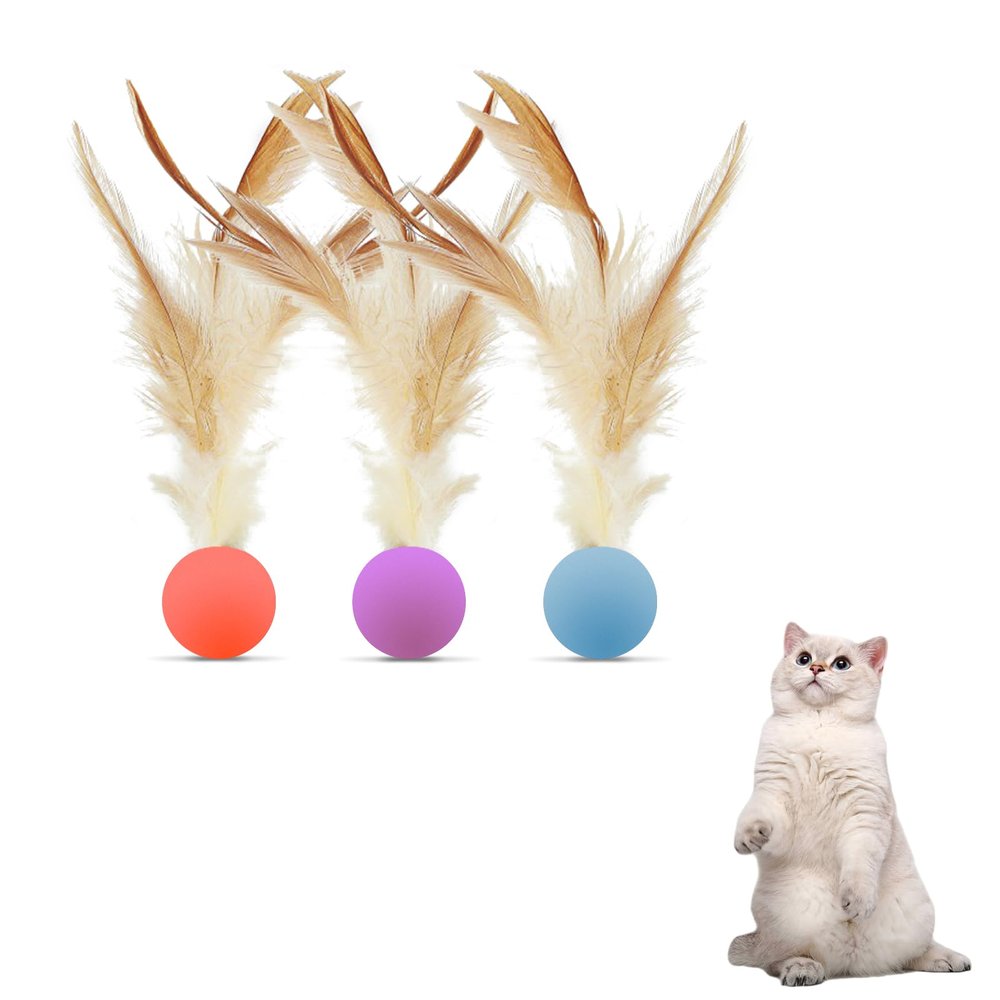 Andiker 3PCS Bouncy Cat Ball Set with Feathers