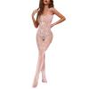 Women's XXL Burgundy Lace Silk Halterneck Babydoll Negligée, Open Bottom view 1