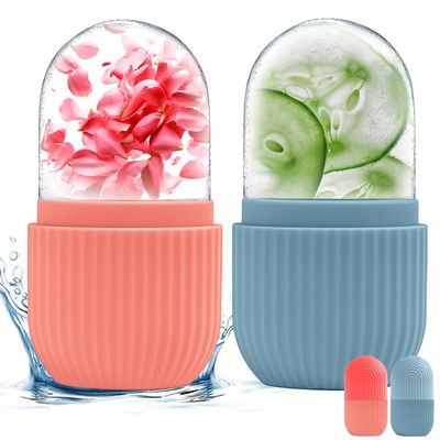 flintronic Ice Roller, 2-Piece Silicone Face and Eye Massage Rollers, Reusable (Blue + Pink)