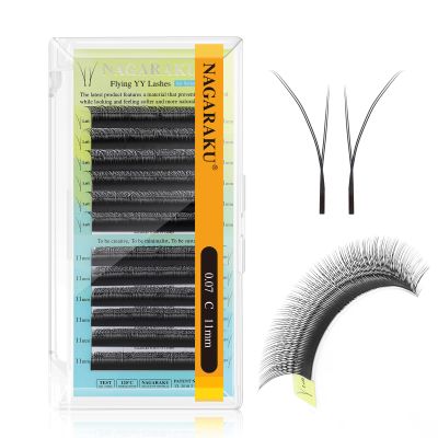 NAGARAKU Flying YY Lashes 0.07 C 11 mm Black Fine Base Pre-Made Fans