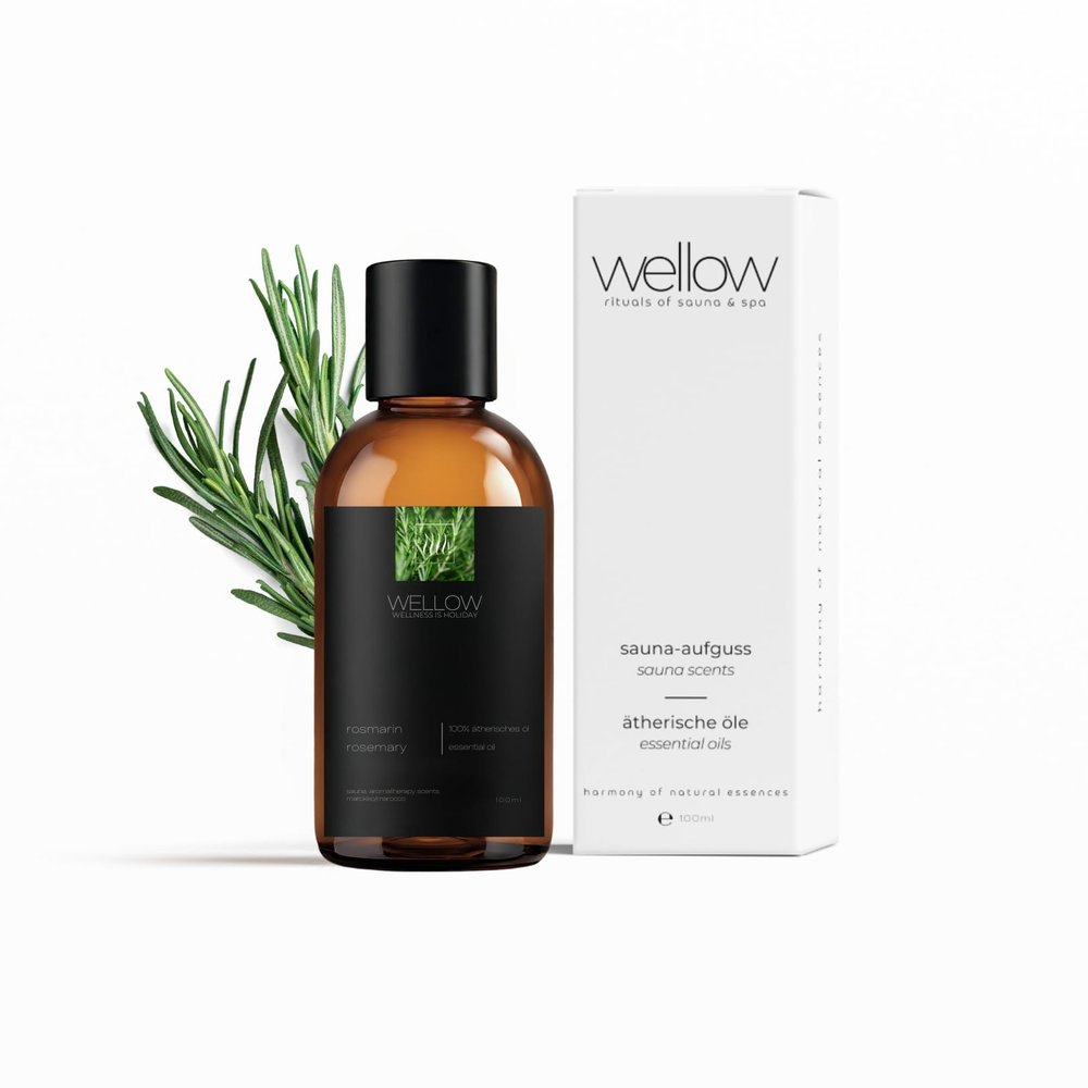 wellow Rosemary Essential Oil, 100% Pure, Invigorating Herbal Aroma for Diffusers, Aromatherapy, Sauna & Spa, Infrared Cabins & Oil Burners
