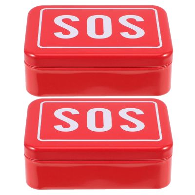 2 Red Metal SOS Survival Boxes for Hiking and Camping