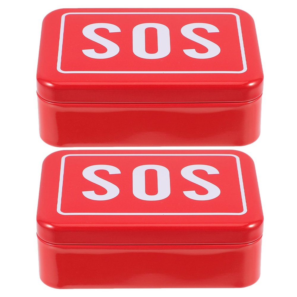 2 Red Metal SOS Survival Boxes for Hiking and Camping
