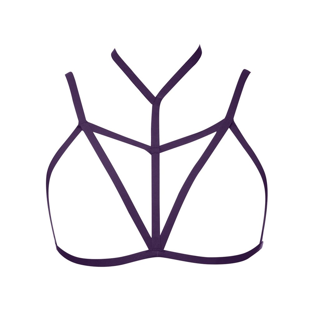 Women's Leather Harness Bust-Lift Push-Up Top, Open Gothic Fetish Lingerie